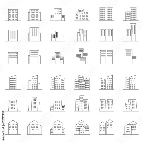 Buildings icon set. Architecture line icons set on white background for graphic and website design