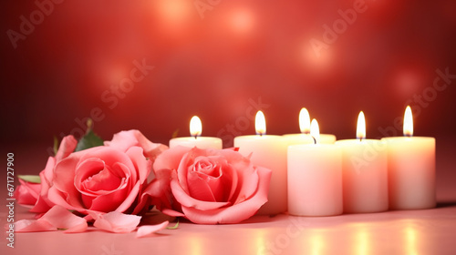 candles and rose petals HD 8K wallpaper Stock Photographic Image 