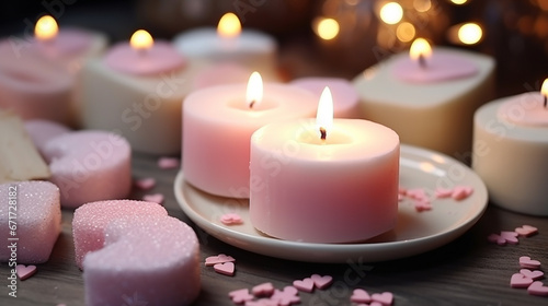 candles and flowers HD 8K wallpaper Stock Photographic Image 