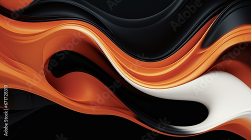 an abstract painting with orange, black and white colors