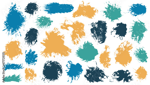 Oil dirty brushstroke mega collection. Hand drawn smudge blotch bright shapes. Splodge paintbrush web banner silhouette group. Brushstroke acrylic stains design. photo