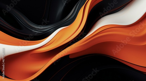 an abstract painting with orange, black and white colors