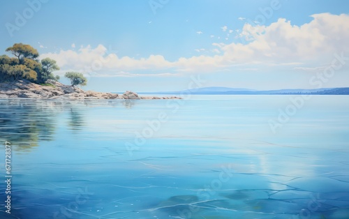 Serene blue water surface, calm and captivating.