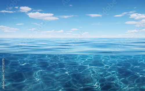Serene blue water surface, calm and captivating. © Nattadesh