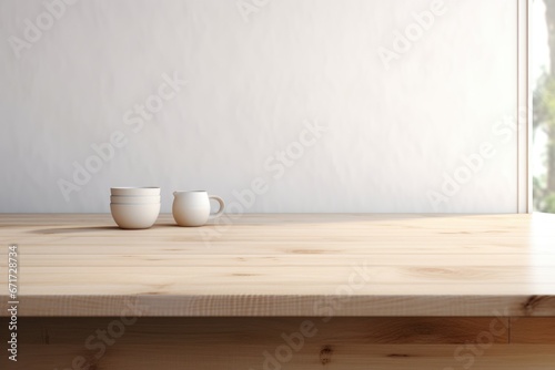 Two coffee cups sitting on top of a wooden table. Perfect for coffee lovers and cafe-themed designs.