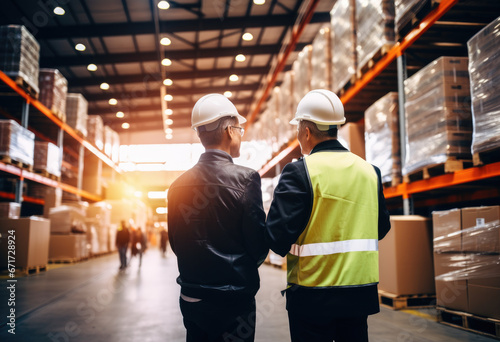 Manager and supervisor taking inventory in warehouse,Caucasian manager working in warehouse logistics Professional workers work in the warehouse.