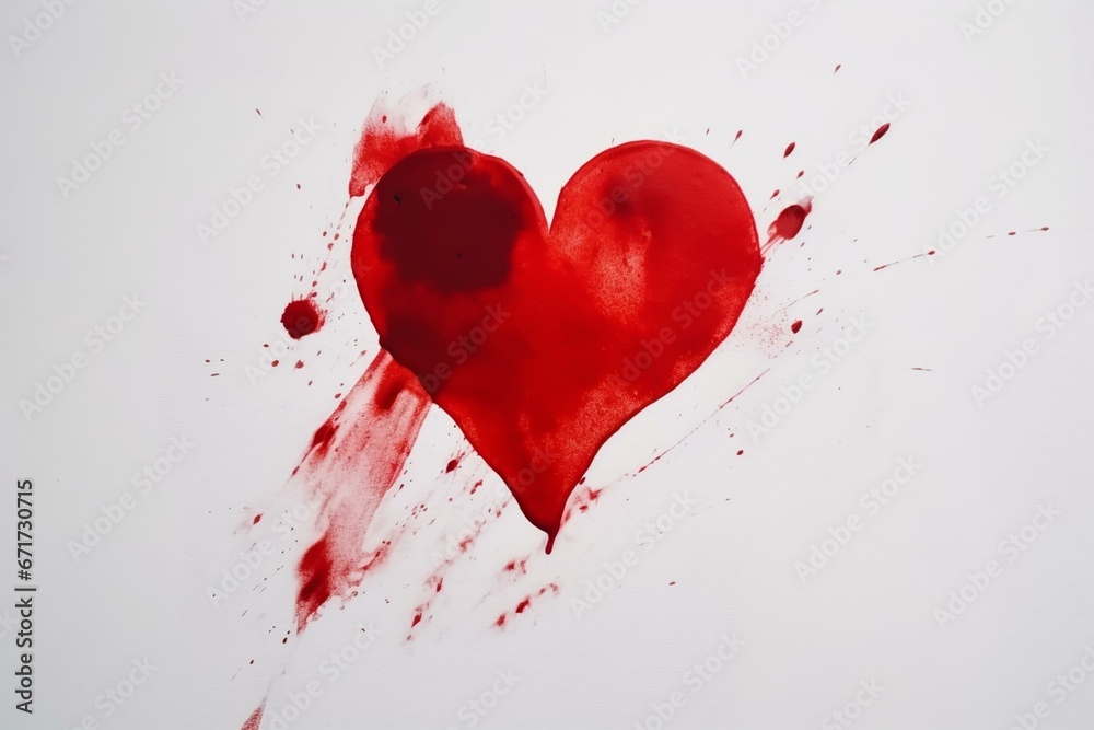 Red heart shape painted on white paper. Generative AI