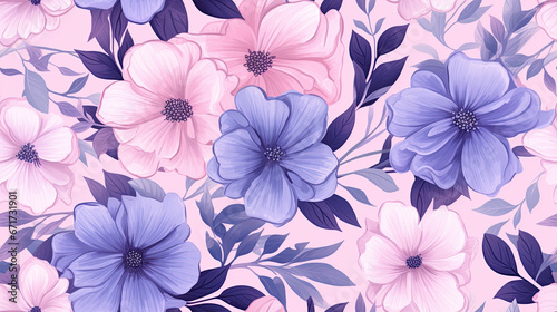 Close-up of a Blooming Pink Flower with Purple Petals on a Blue Background