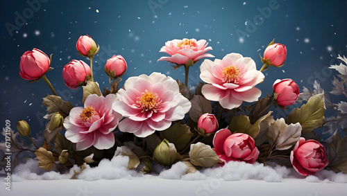 flowers in snow. Generative AI