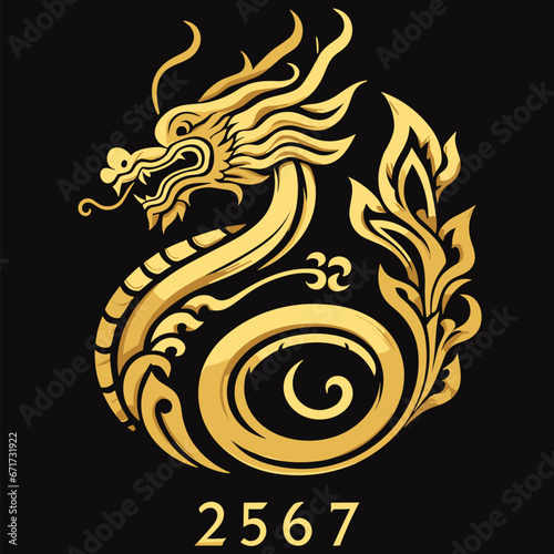 Thai naga, Chinese dragon, new year banner illustration Combining the numbers 2567 for the New Year festival 2567 - Vector