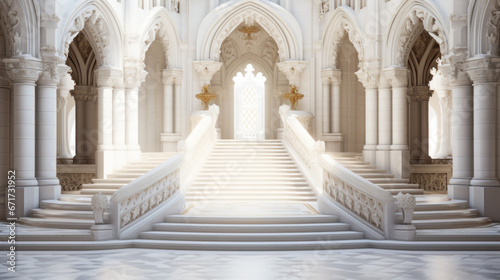 An ornate, marble-tiled entryway with two grand pillars and a wide stairway © Textures & Patterns