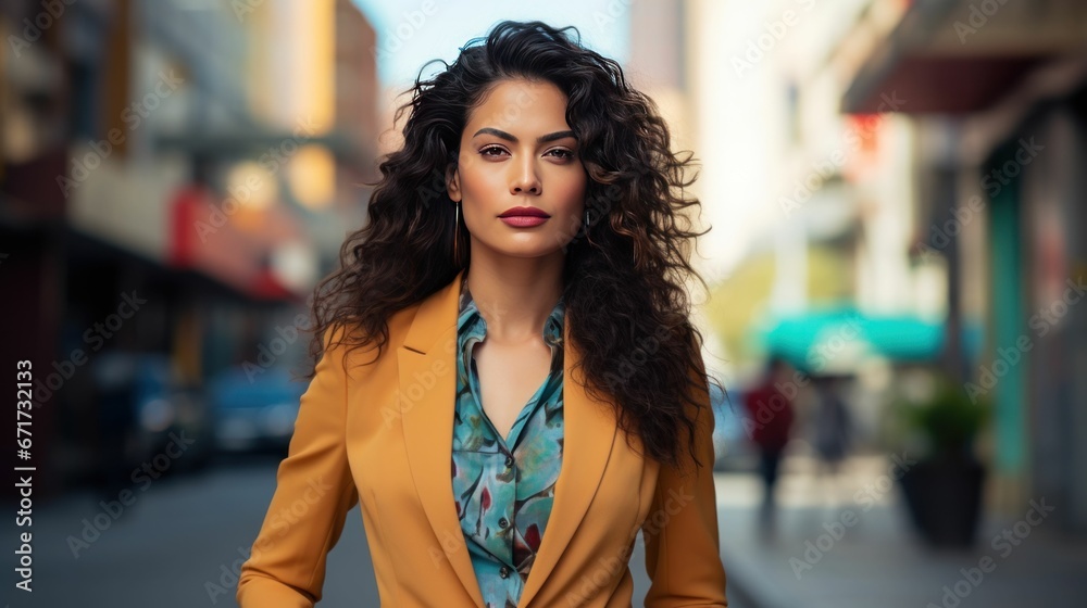 Fototapeta premium beautiful and confident latina woman entrepreneur wearing elegant business suit 