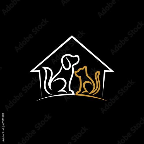 Pet house logo with single line concept