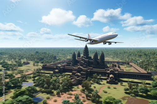 Wallpaper Mural Airbus A320 on a sunny day over Angkor Wat Torontodigital.ca