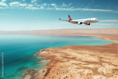 Airbus A320 on a sunny day over Dead Sea