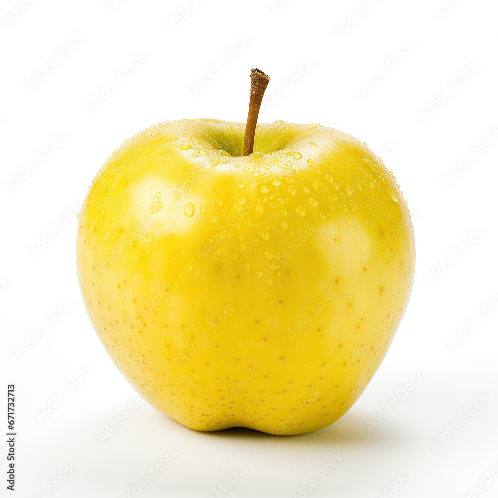 Yellow apple covered with water droplets