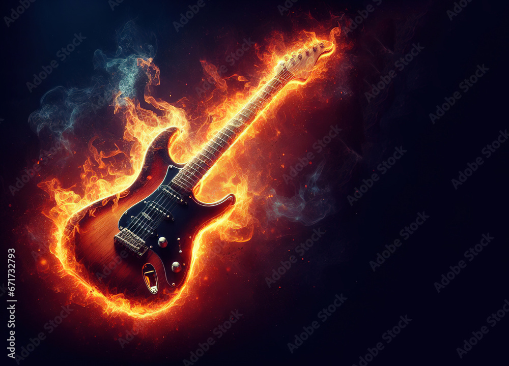 guitar electric fire smoke hote music, - ai generated,
