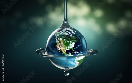Symbolic representation of a water drop merging with the Earth, signifying the importance of water conservation and celebrating World Water Day. © Nattadesh