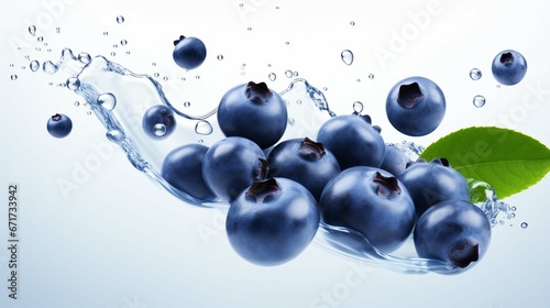 Falling blueberries isolated on white background 