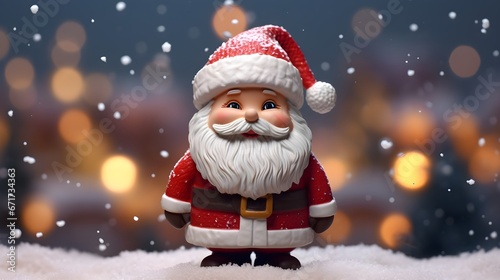 Cute Santa Claus in Christmas Attire with a Snowy Blur Background © Mauro