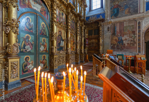 The interior of the Church of the Transfiguration of the Lord and the Praise of the Most Holy Theotokos in the ancient city of Uglich photo