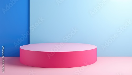 blue and pink themed, invitation for gender reveal party podium
