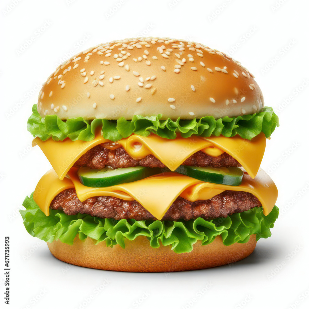Cheese burger isolated on white background. ai generative