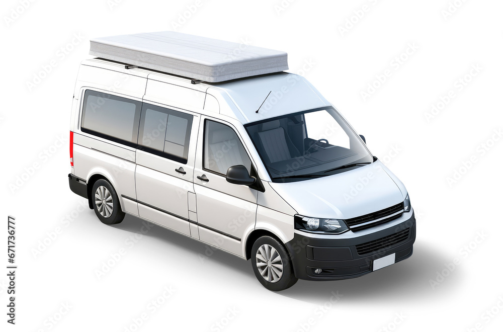 white camper van with pop-up roof transparent on white background white camper van with pop-up roof transparent on white background