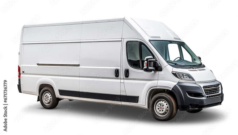 white delivery van isolated from transparent background. PNG