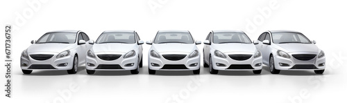 fleet of white cars in a row isolated from transparent background
