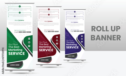 simple pull up banner design. modern standee banner design set in vector.