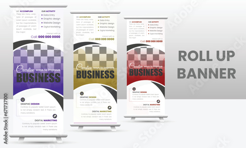 Modern simple and creative pull up banner set with geometric shapes.