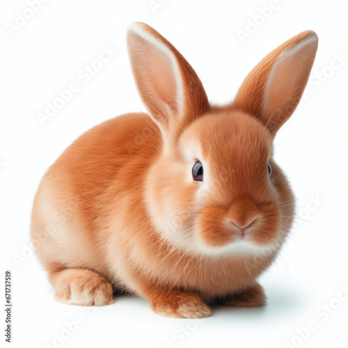 Rabbit isolated on white background. Red bunny closeup. ai generative © Igor