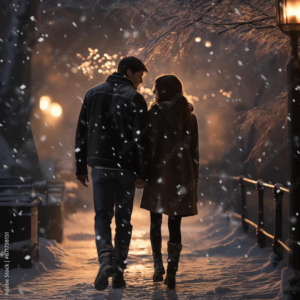 a couple walking in the snow a couple walking in the snow