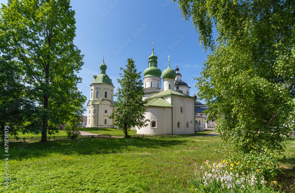The courtyard of the Kirilovo-Belozersky Monastery with parks, chapels