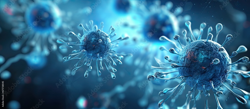 Microscopic view of body cells viruses stem cell research cellular therapy and medical themed 3D illustration Microscopic view of body cells viruses stem cell research cellular therapy and medical themed 3D illustration
