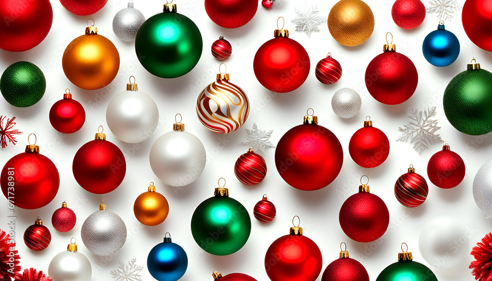 christmas balls on white background, Christmas decorations 