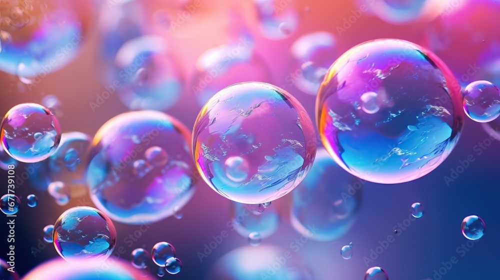 close up view of soap bubbles floating one next to the other AI generated