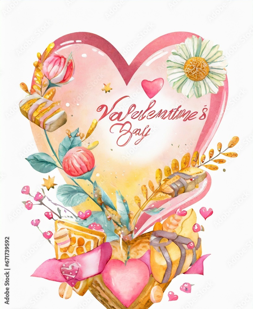 ''Happy Valentine's Day'' Heart Shape Art Design Illustration ''Happy Valentine's Day'' Heart Shape Art Design Illustration