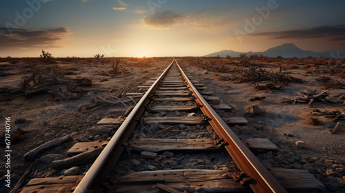 An old railway track winds its way through a desolate landscape, its rusty tracks a reminder of the past