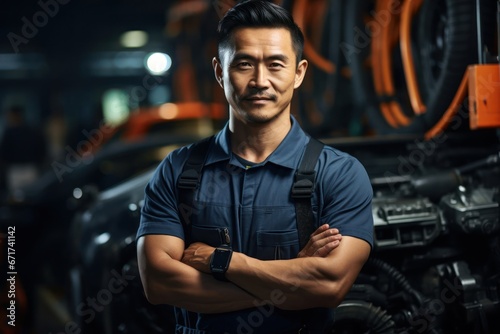 Asian Man Mechanic Job Lifestyle Background Generative AI © Johnathan