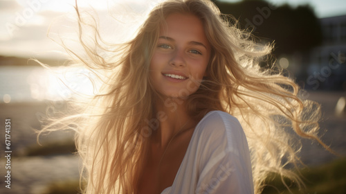 18-year-old blonde beauty basking in warm sunlight