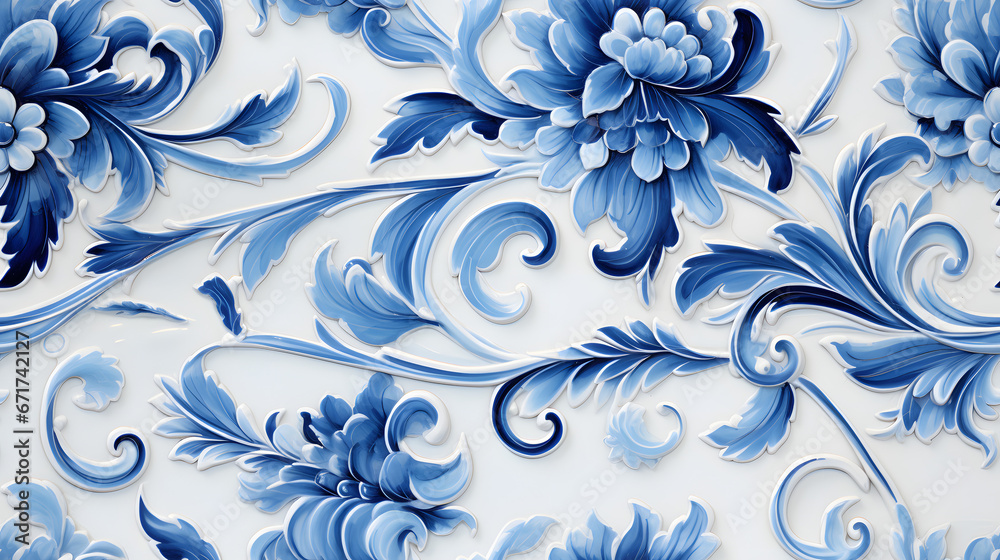 Hand-painted ceramic tiles with blue motifs Hand-painted ceramic tiles with blue motifs