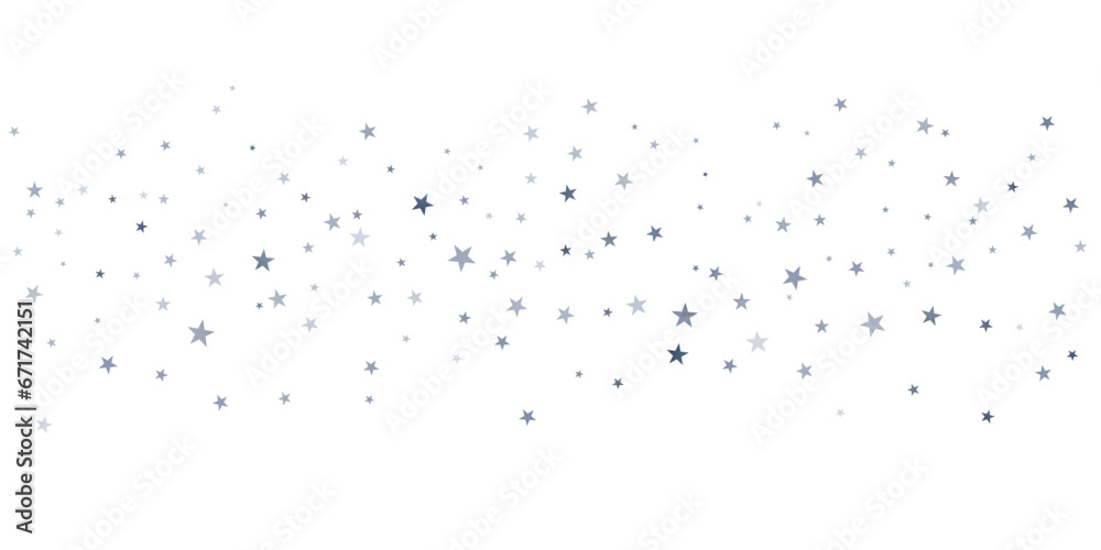 Silver stars vector background, sparkling Christmas confetti falling isolated on white. magic shining flying stars glitter backdrop, sparkle border