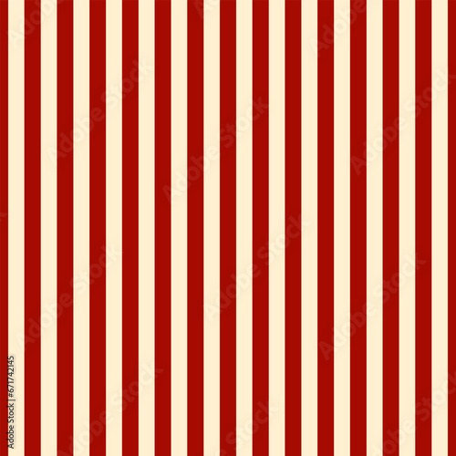 Background of narrow straight vertical stripes in red and beige yellow colors. Seamless repeating stripy vector pattern. 
