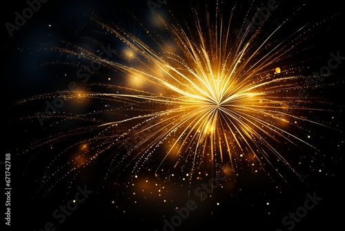Abstract colored fireworks with free space for text. Festive background. New Year card.