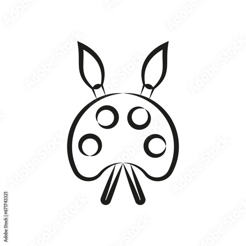 Artistic brush and paint palette with paints set. Vector on white background. 