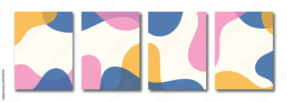 set of colorful banners. abstract liquid poster, pink and yellow background with blob shapes, modern abstract trendy design for cards, invitation, branding, banner, cover. Poster organic shapes 