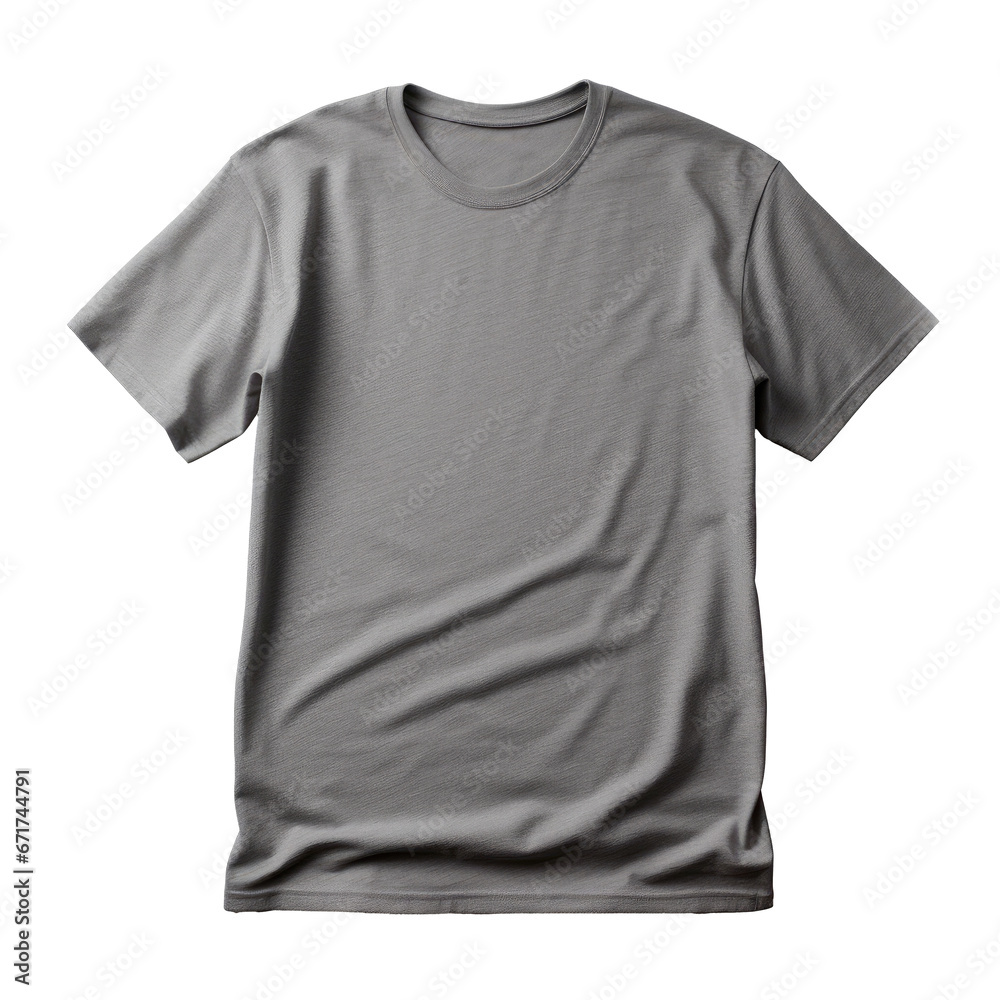 a single gray t-shirt, front view. T-shirt mockup template isolated on a transparent background. PNG, cutout, or clipping path. a single gray t-shirt, front view. T-shirt mockup template isolated on a transparent background. PNG, cutout, or clipping path.
