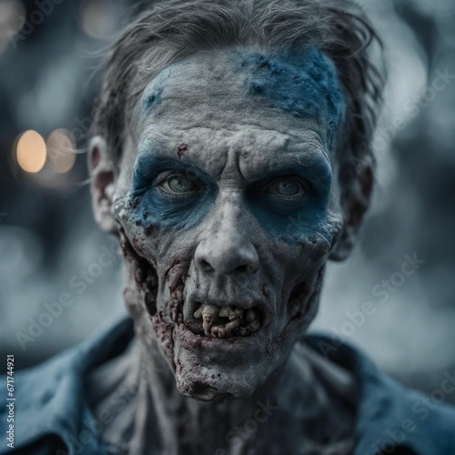 AI generated illustration of a spooky zombie with gray and blue skin photo